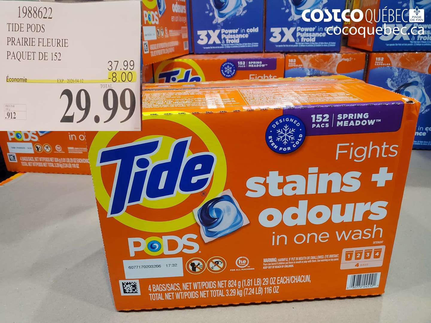1988622 TIDE PODS PRAIRIE FLEURIE PAQUET DE 152 ($8.00 INSTANT SAVINGS EXPIRES ON 2026-04-12) $29.99
