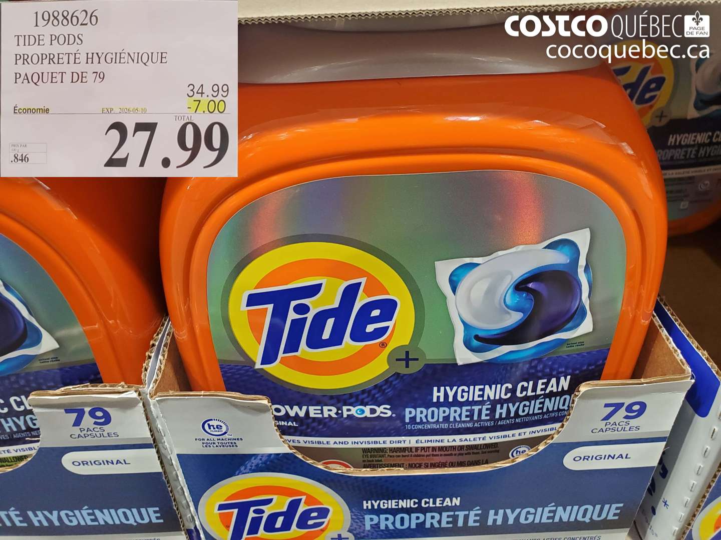 1988626 TIDE PODS PROPRETÉ HYGIÉNIQUE PAQUET DE 79 ($7.00 INSTANT SAVINGS EXPIRES ON 2026-05-10) $27.99