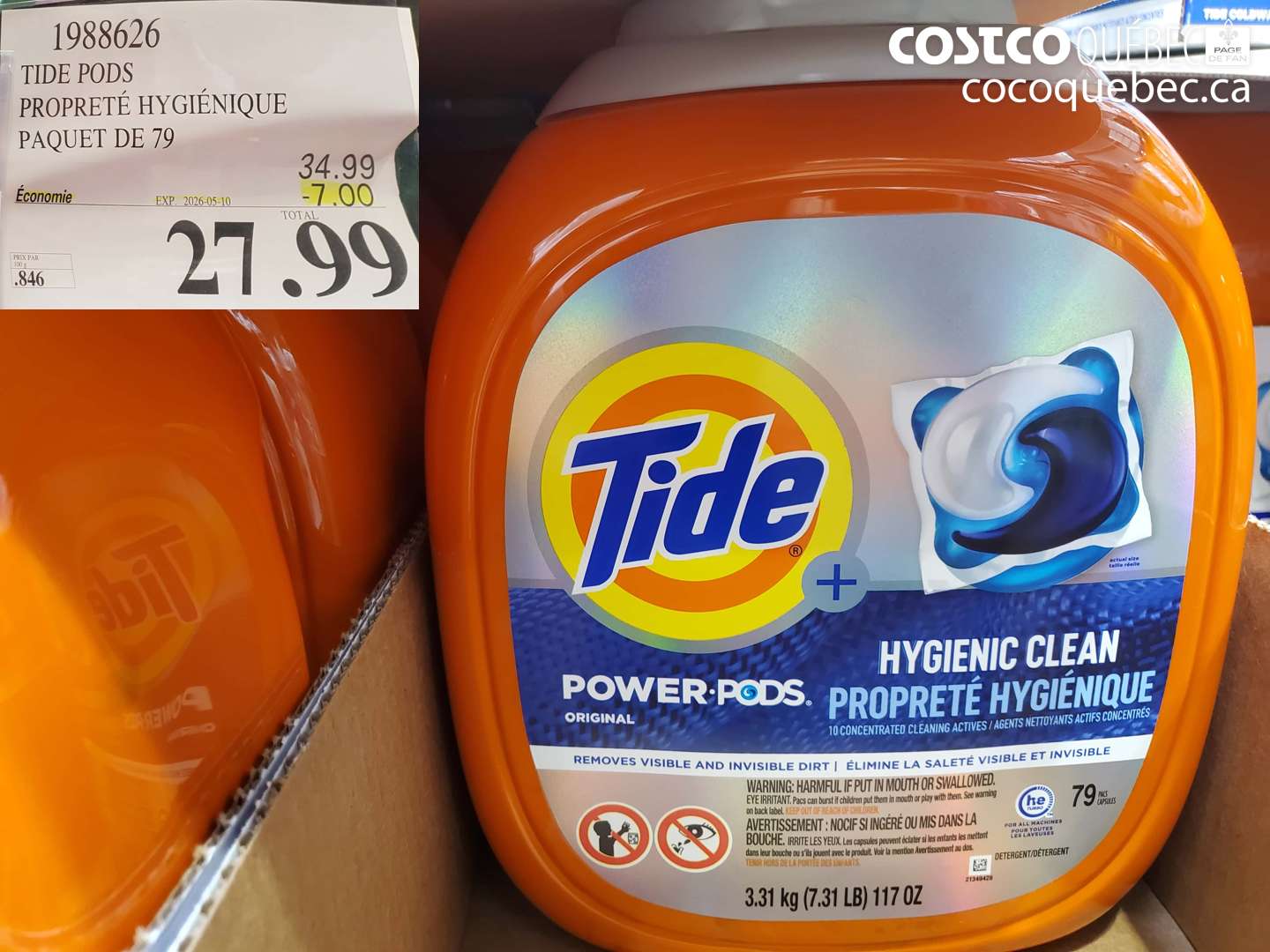 1988626 TIDE PODS PROPRETE HYGIÉNIQUE PAQUET DE 79 ($7.00 INSTANT SAVINGS EXPIRES ON 2026-05-10) $27.99