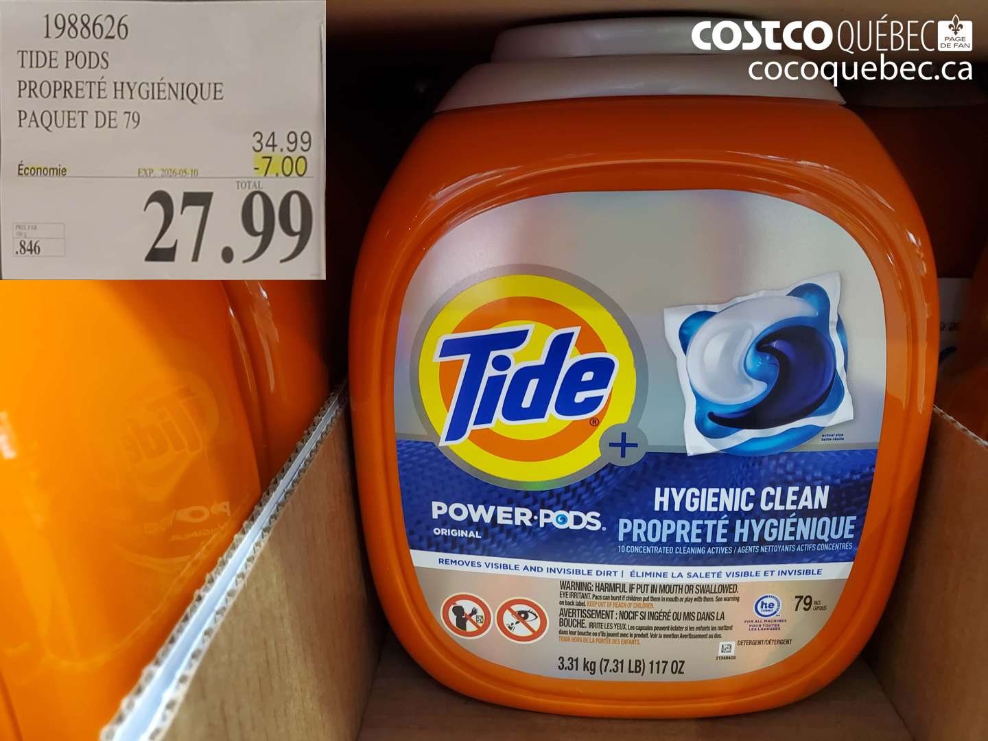 1988626 TIDE PODS PROPRIÉTÉ HYGIÉNIQUE PAQUET DE 79 ($7.00 INSTANT SAVINGS EXPIRES ON 2026-05-10) $27.99