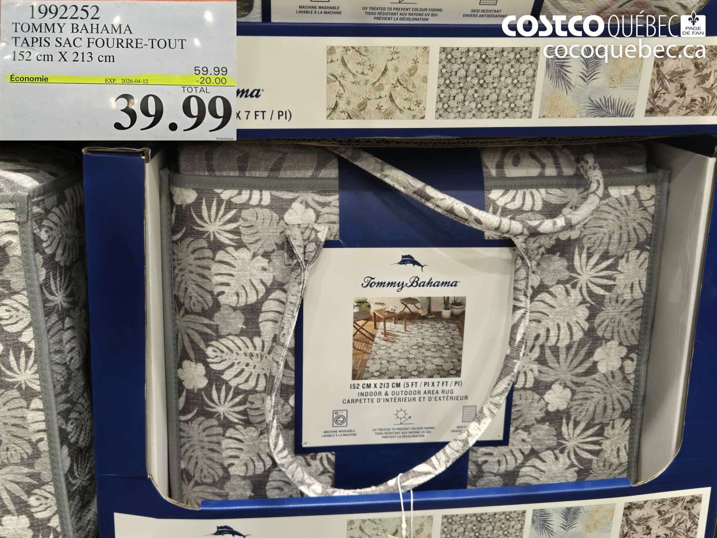 1992252 TOMMY BAHAMA TAPIS SAC FOURRE-TOUT 152 CM X 213 CM ($20.00 INSTANT SAVINGS EXPIRES ON 2026-04-12) $39.99