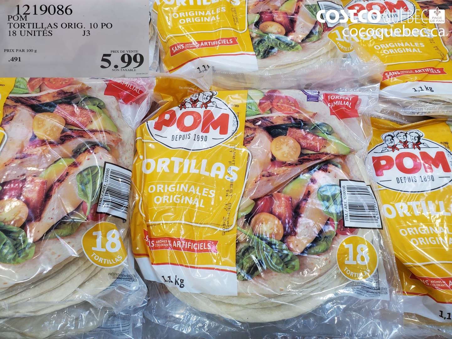 1219086 TORTILLAS ORIG. 10 PO 18 UNITÉS $5.99