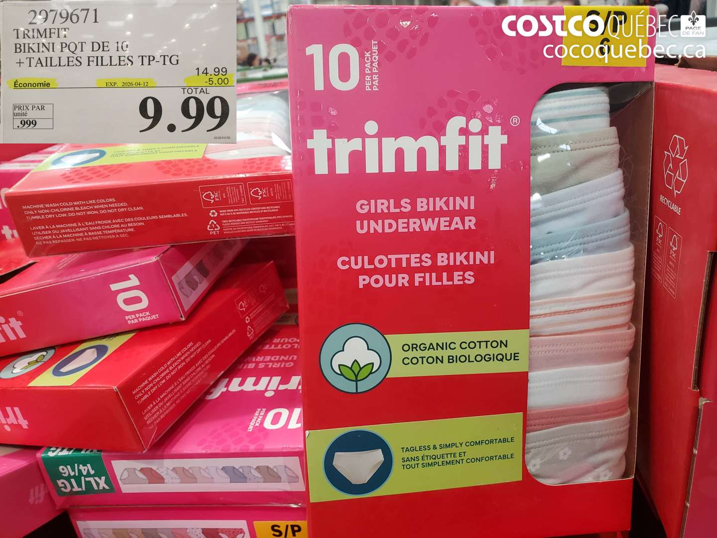 2979671 TRIMFIT BIKINI PQT DE 10 + TAILLES FILLES TP-TG ($5.00 INSTANT SAVINGS EXPIRES ON 2026-04-12) $9.99