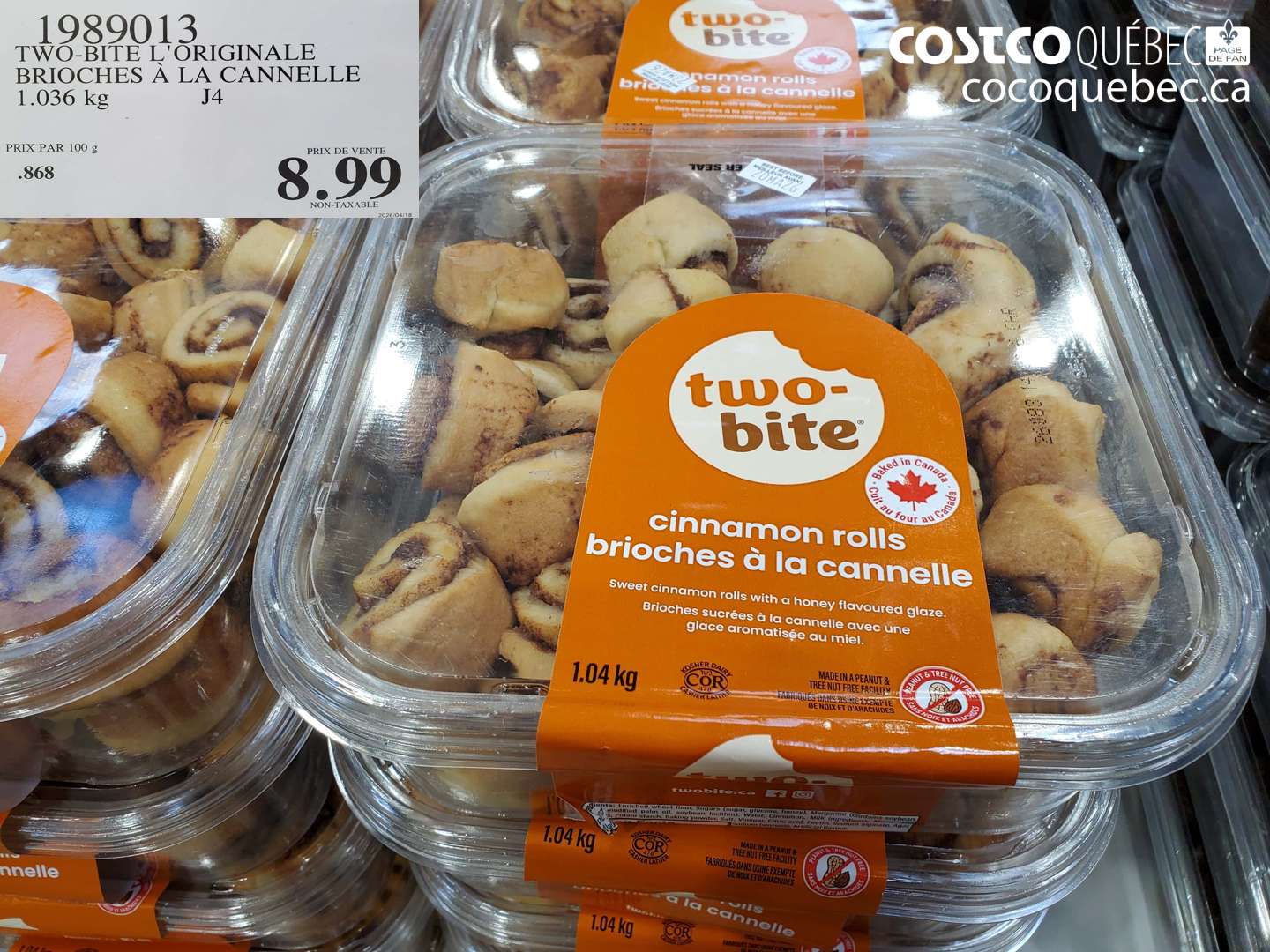 1989013 TWO-BITE L'ORIGINALE BRIOCHES A LA CANNELLE 1.036 KG $8.99