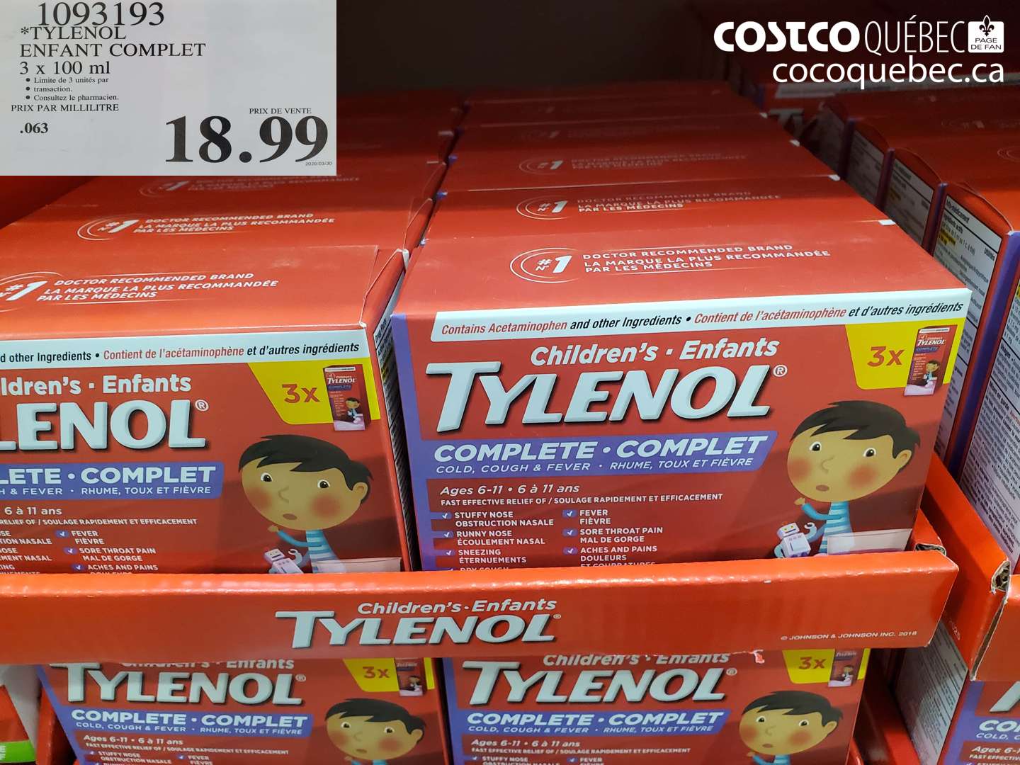 1093193 TYLENOL ENFANT COMPLET 3 X 100 ML $18.99