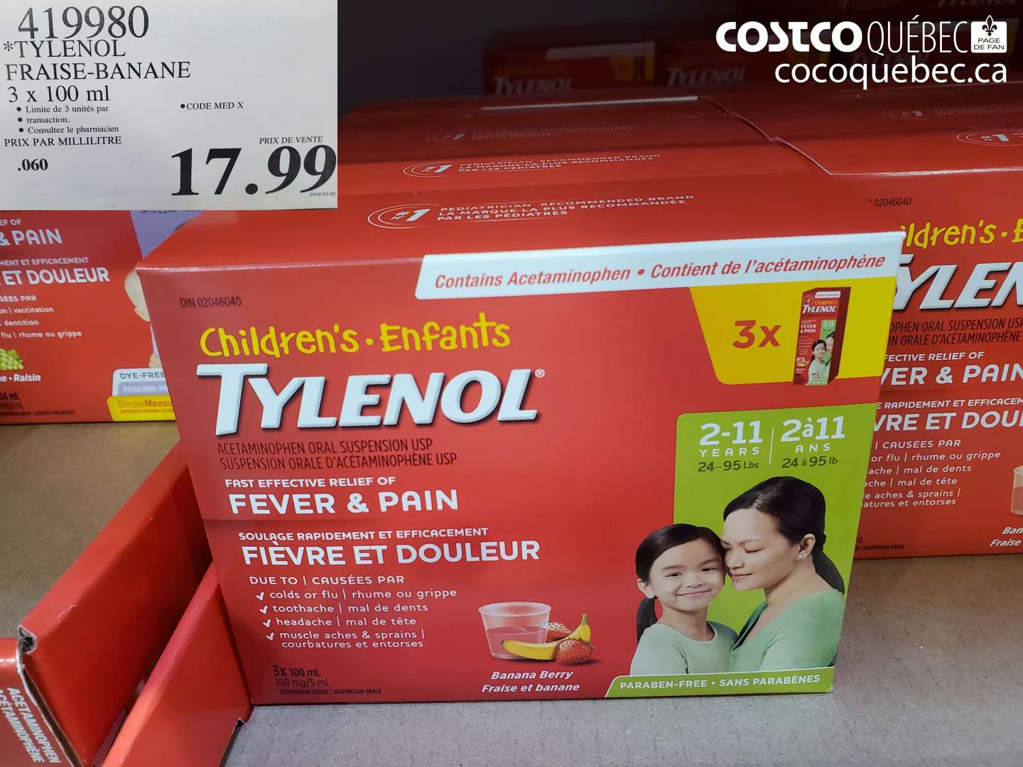 419980 TYLENOL FRAISE-BANANE 3 X 100 ML $17.99