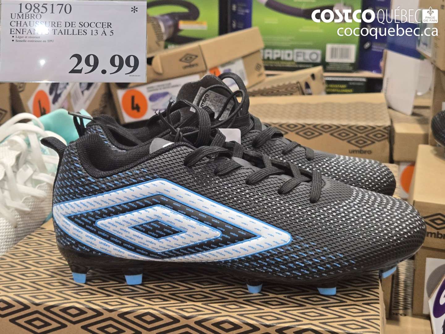 1985170 UMBRO CHAUSSURE DE SOCCER ENFANT TAILLES 13 A 5 $29.99