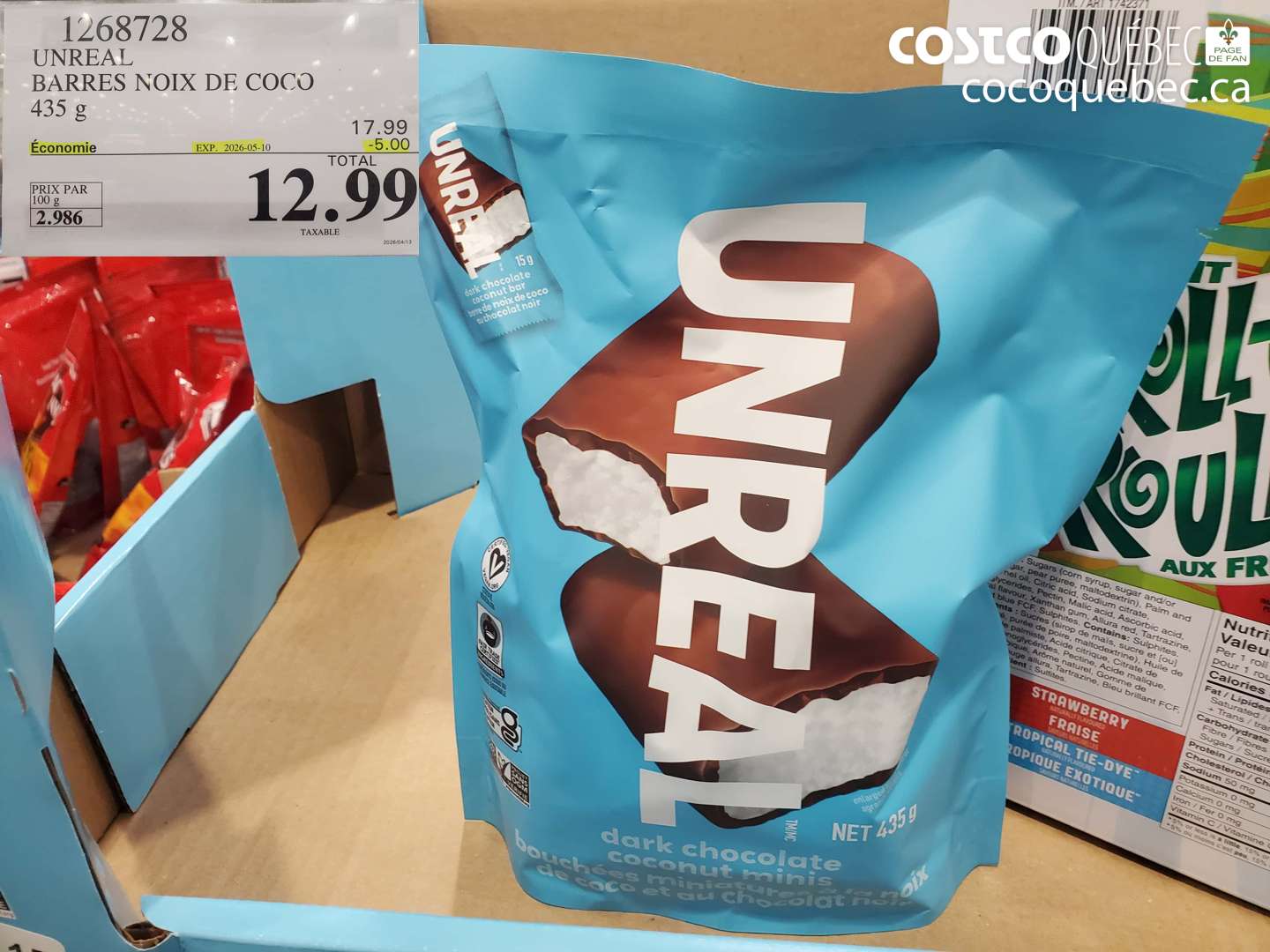 1268728 UNREAL BARRES NOIX DE COCO ($5.00 INSTANT SAVINGS EXPIRES ON 2026-05-10) $12.99