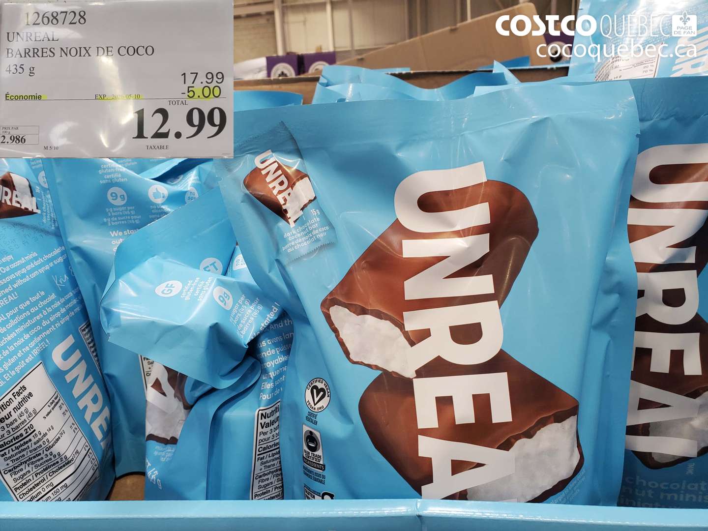 1268728 UNREAL BARRES NOIX DE COCO ($5.00 INSTANT SAVINGS EXPIRES ON 2026-05-10) $12.99