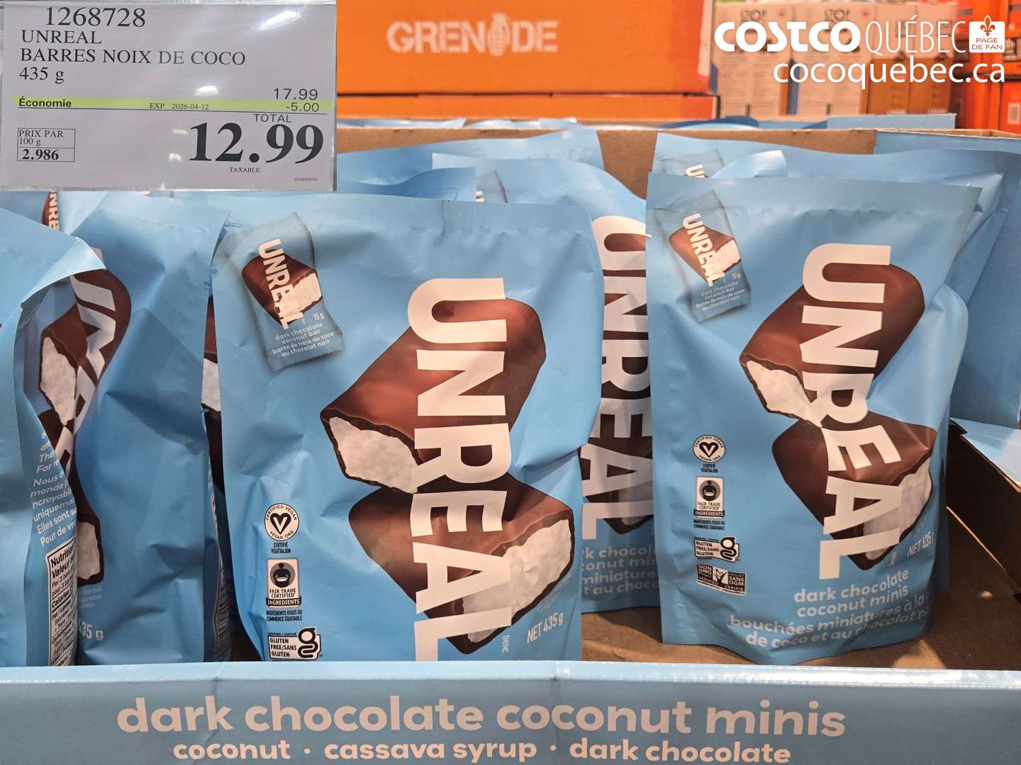 1268728 UNREAL BARRES NOIX DE COCO 435 G ($5.00 INSTANT SAVINGS EXPIRES ON 2026-04-12) $12.99