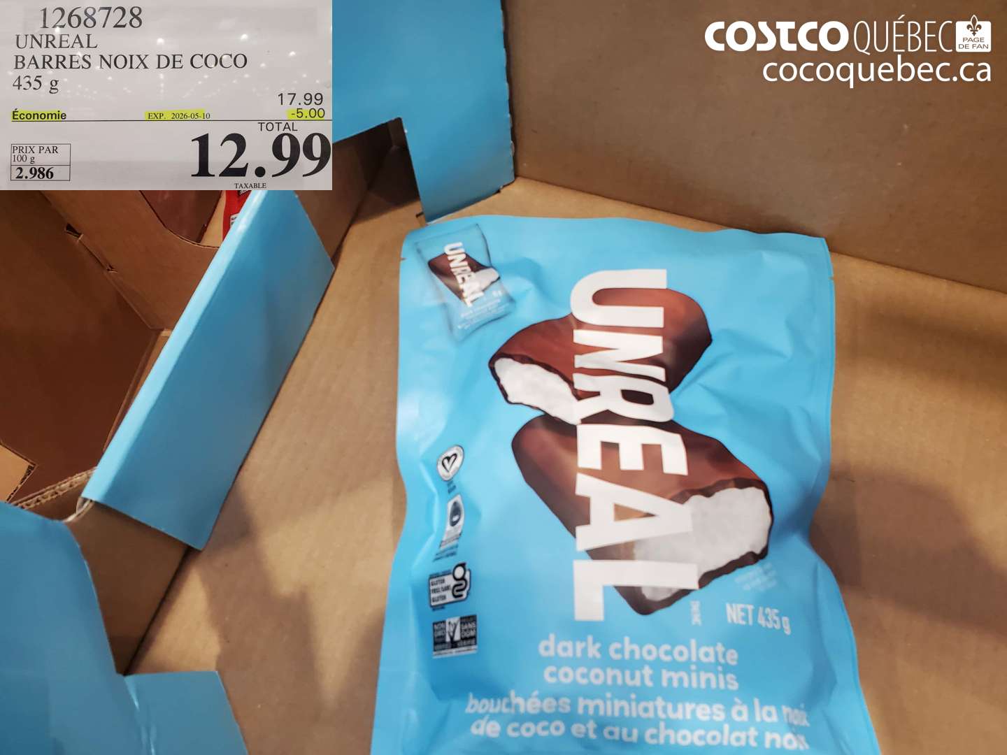 1268728 UNREAL BARRES NOIX DE COCO 435 G ($5.00 INSTANT SAVINGS EXPIRES ON 2026-05-10) $12.99