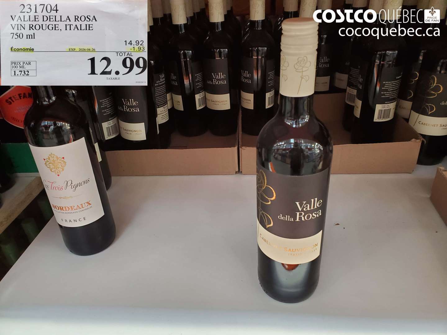 231704 VALLE DELLA ROSA VIN ROUGE, ITALIE ($1.93 INSTANT SAVINGS EXPIRES ON 2026-04-26) $12.99