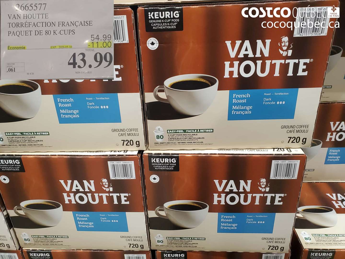 2665577 VAN HOUTTE TORRÉFACTION FRANÇAISE PAQUET DE 80 K-CUPS ($11.00 INSTANT SAVINGS EXPIRES ON 2026-05-10) $43.99