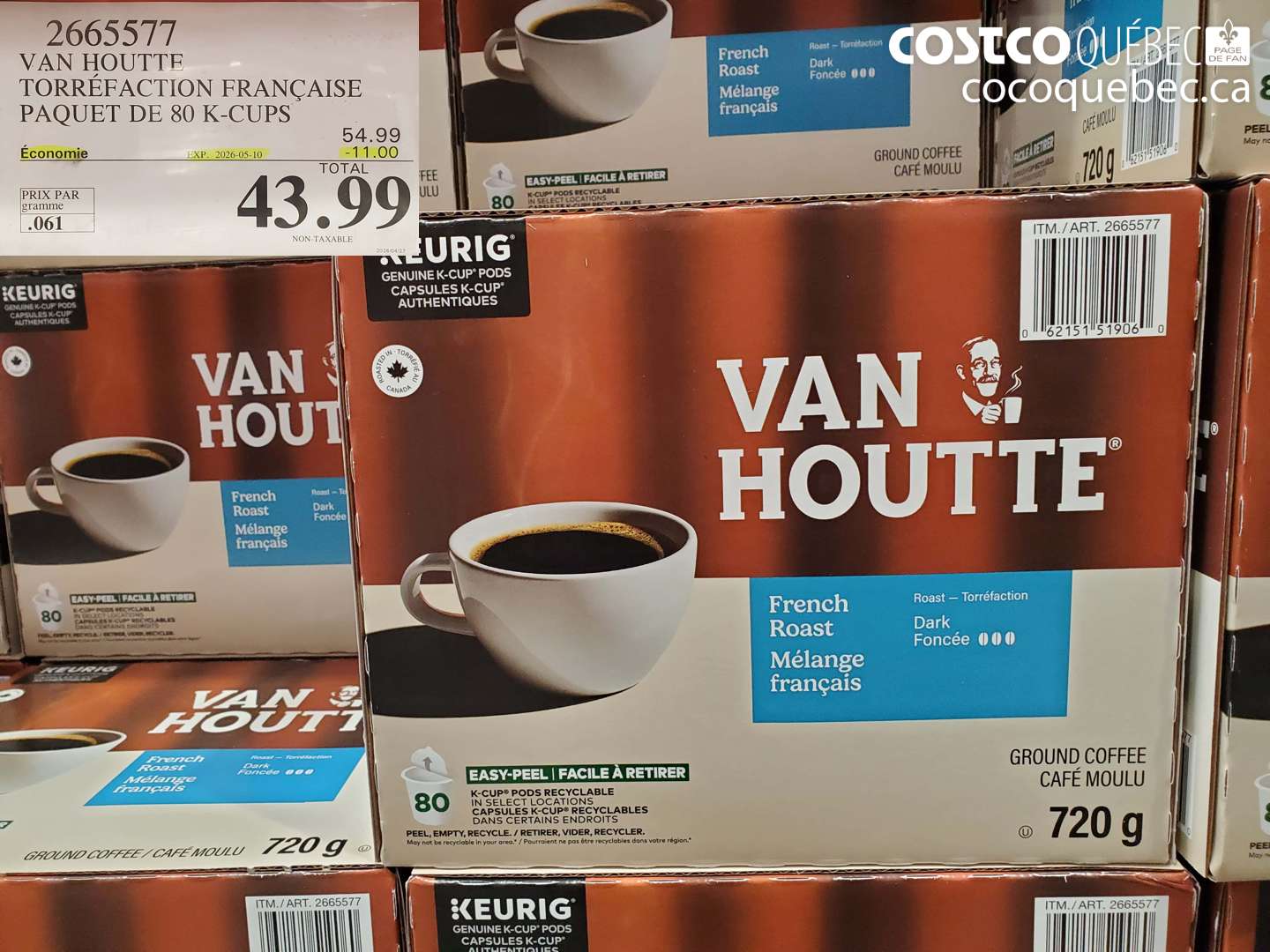 2665577 VAN HOUTTE TORREFACTION FRANCAISE PAQUET DE 80 K-CUPS ($11.00 INSTANT SAVINGS EXPIRES ON 2026-05-10) $43.99