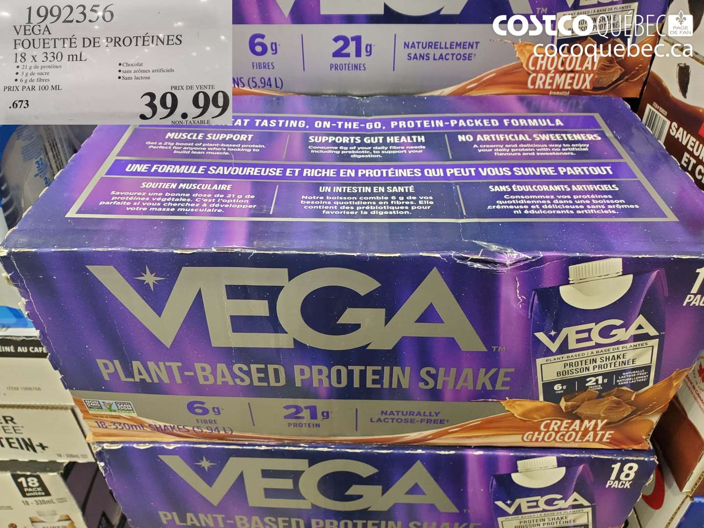 1992356 VEGA FOUETTE DE PROTEINES 18 X 330 ML $39.99