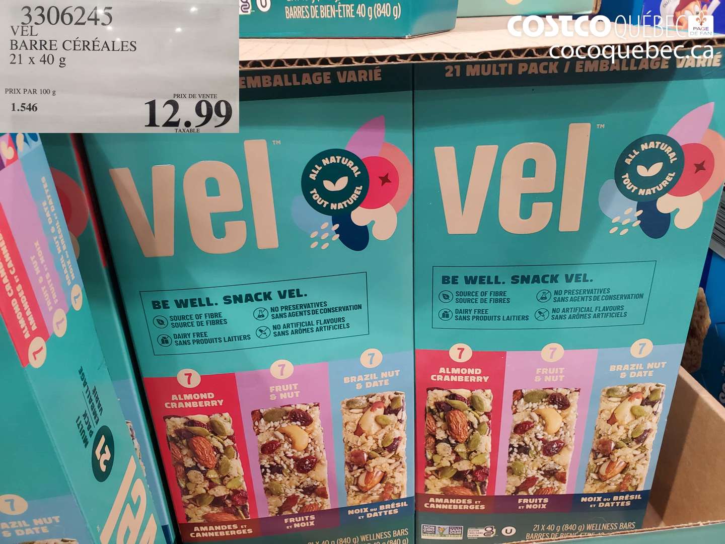 3306245 VEL BARRE CÉRÉALES $12.99