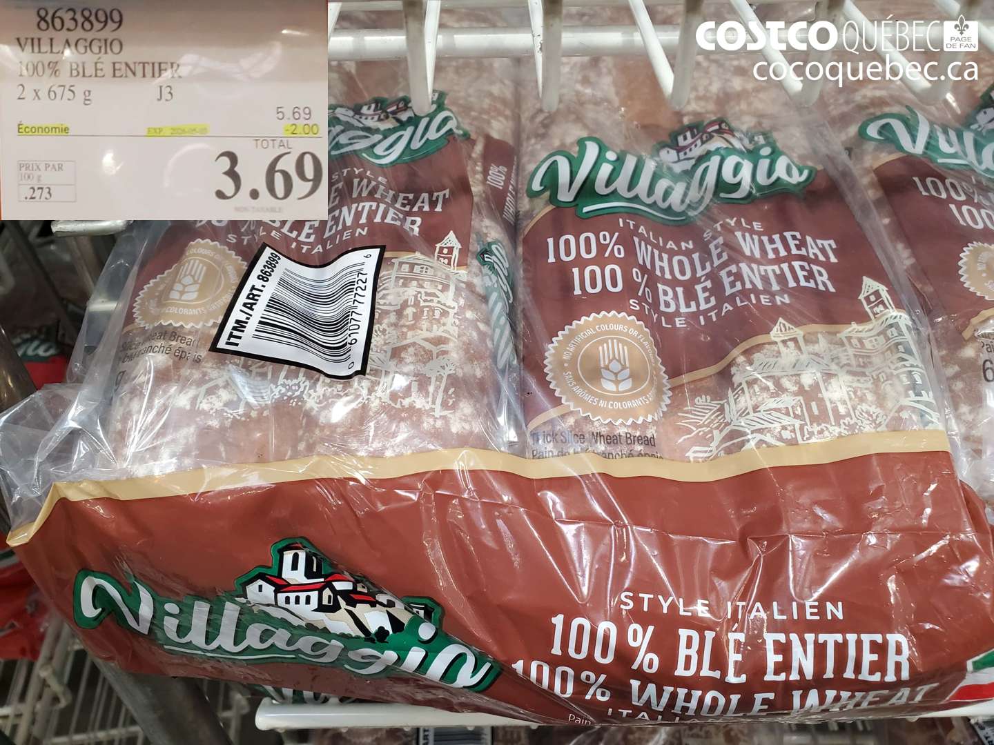863899 VILLAGGIO 100% BLE ENTIER ($2.00 INSTANT SAVINGS EXPIRES ON 2026-05-03) $3.69