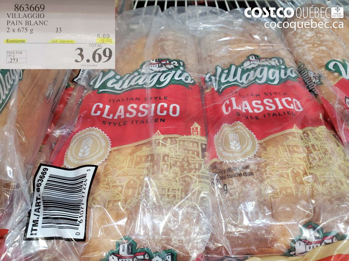 863669 VILLAGGIO PAIN BLANC ($2.00 INSTANT SAVINGS EXPIRES ON 2026-05-03) $3.69