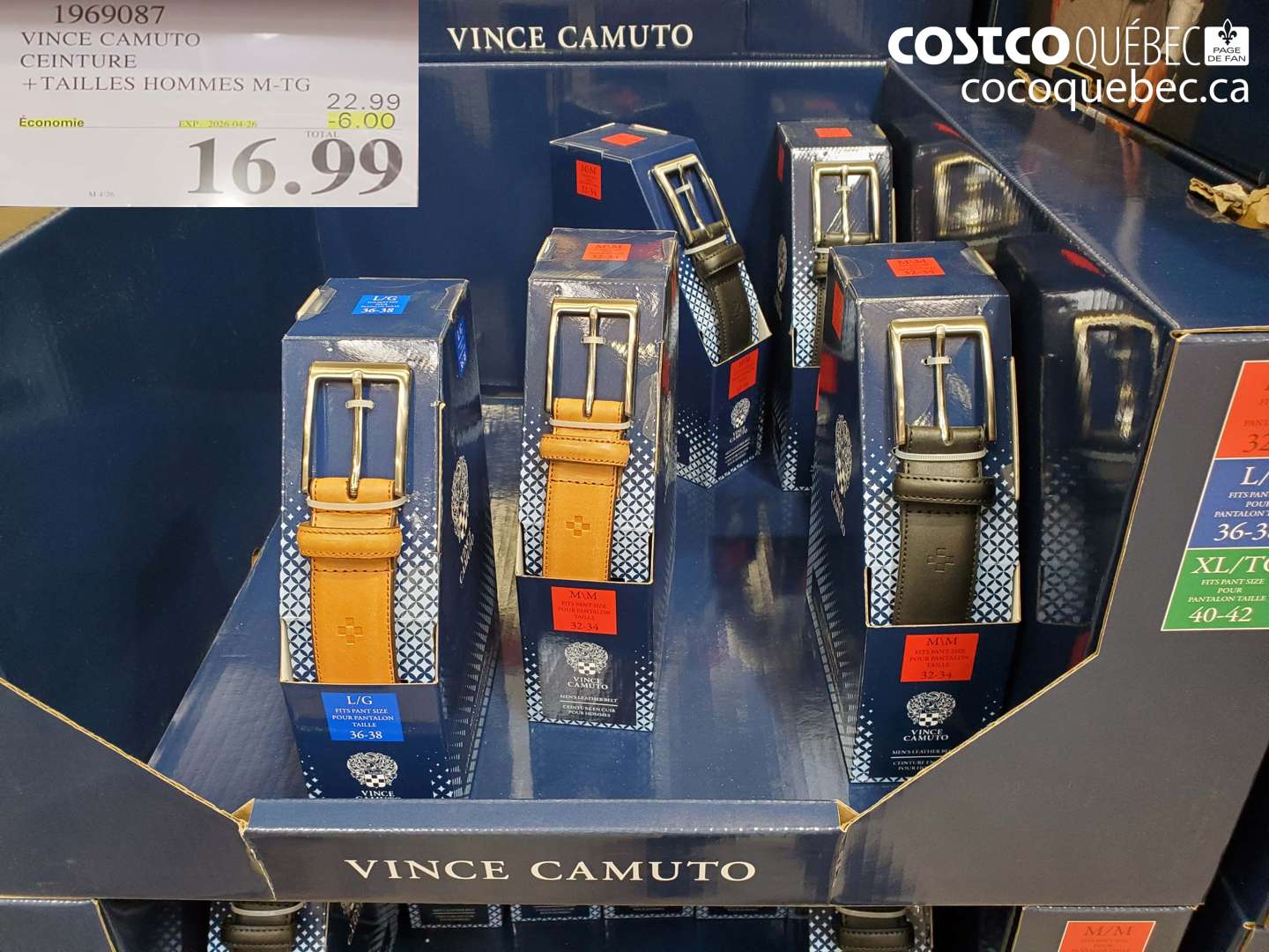 1969087 VINCE CAMUTO CEINTURE +TAILLES HOMMES M-TG ($6.00 INSTANT SAVINGS EXPIRES ON 2026-04-26) $16.99