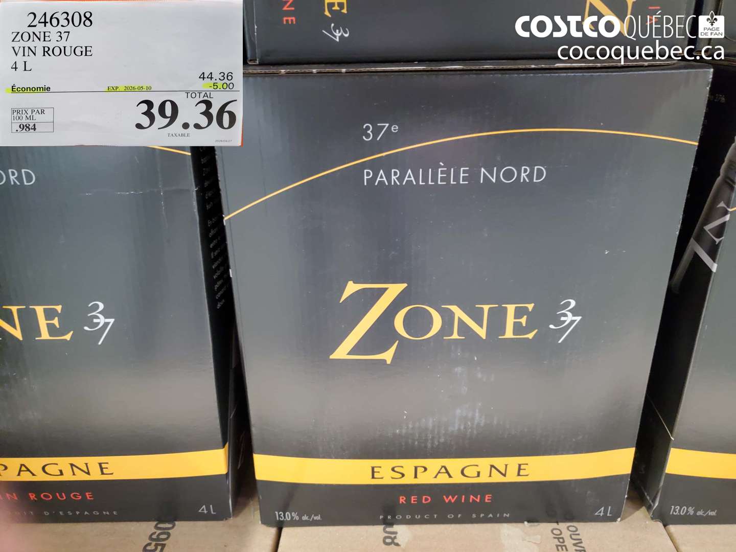246308 VIN ROUGE 4 L ($5.00 INSTANT SAVINGS EXPIRES ON 2026-05-10) $39.36
