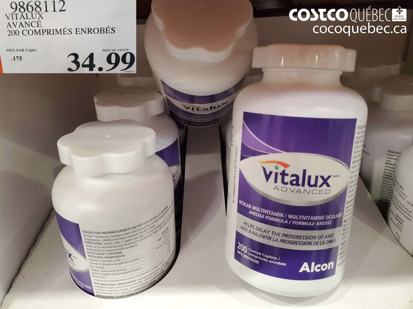 9868112 VITALUX AVANCÉ 200 COMPRIMÉS ENROBÉS $34.99