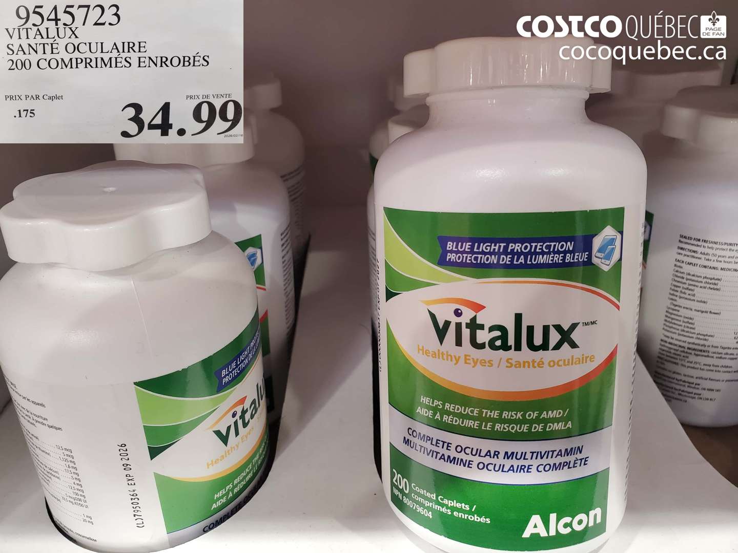 9545723 VITALUX SANTE OCULAIRE 200 COMPRIMES ENROBES $34.99