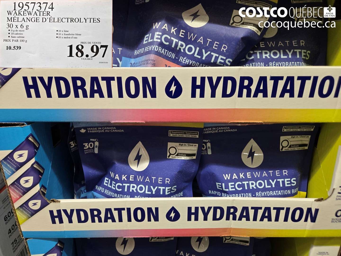 1953734 WAKEWATER MÉLANGÉ D'ÉLECTROLYTES 30 X 6 G $18.97