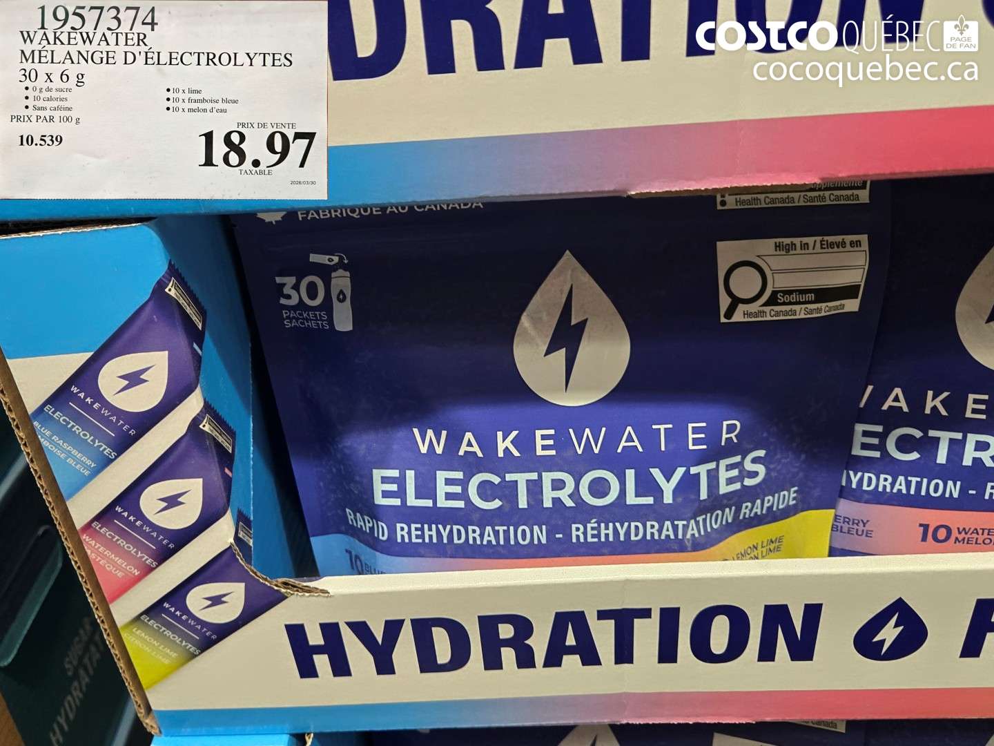 1957374 WAKEWATER MÉLANGE D'ÉLECTROLYTES 30 X 6 G $18.97