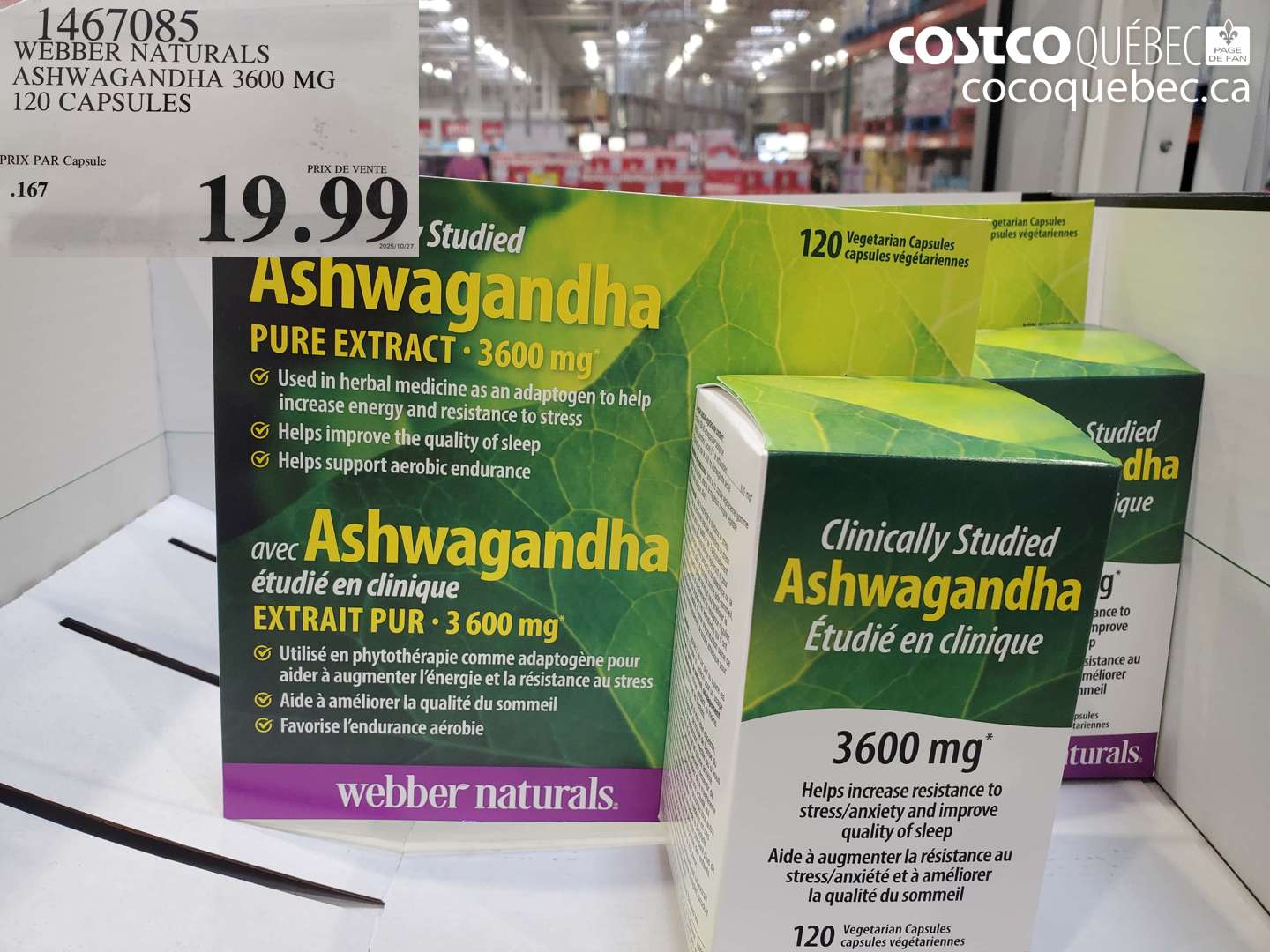 1467085 WEBBER NATURALS ASHWAGANDHA 3600 MG 120 CAPSULES $19.99