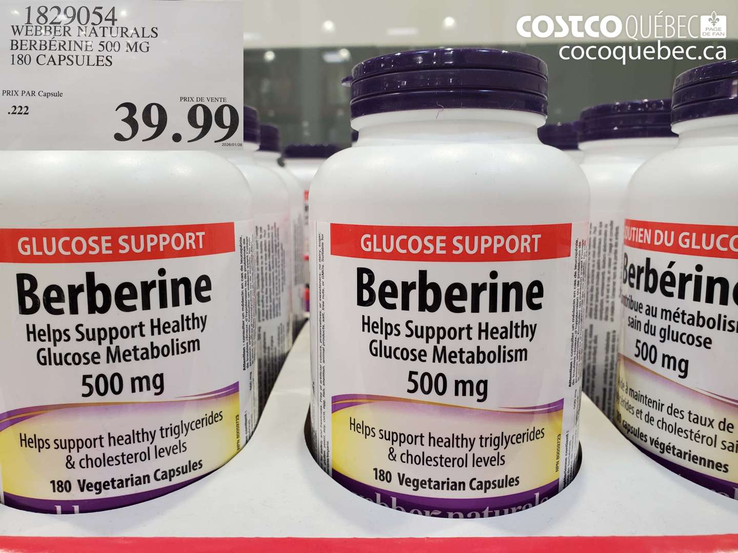 1829054 WEBBER NATURALS BERBERINE 500 MG 180 CAPSULES $39.99