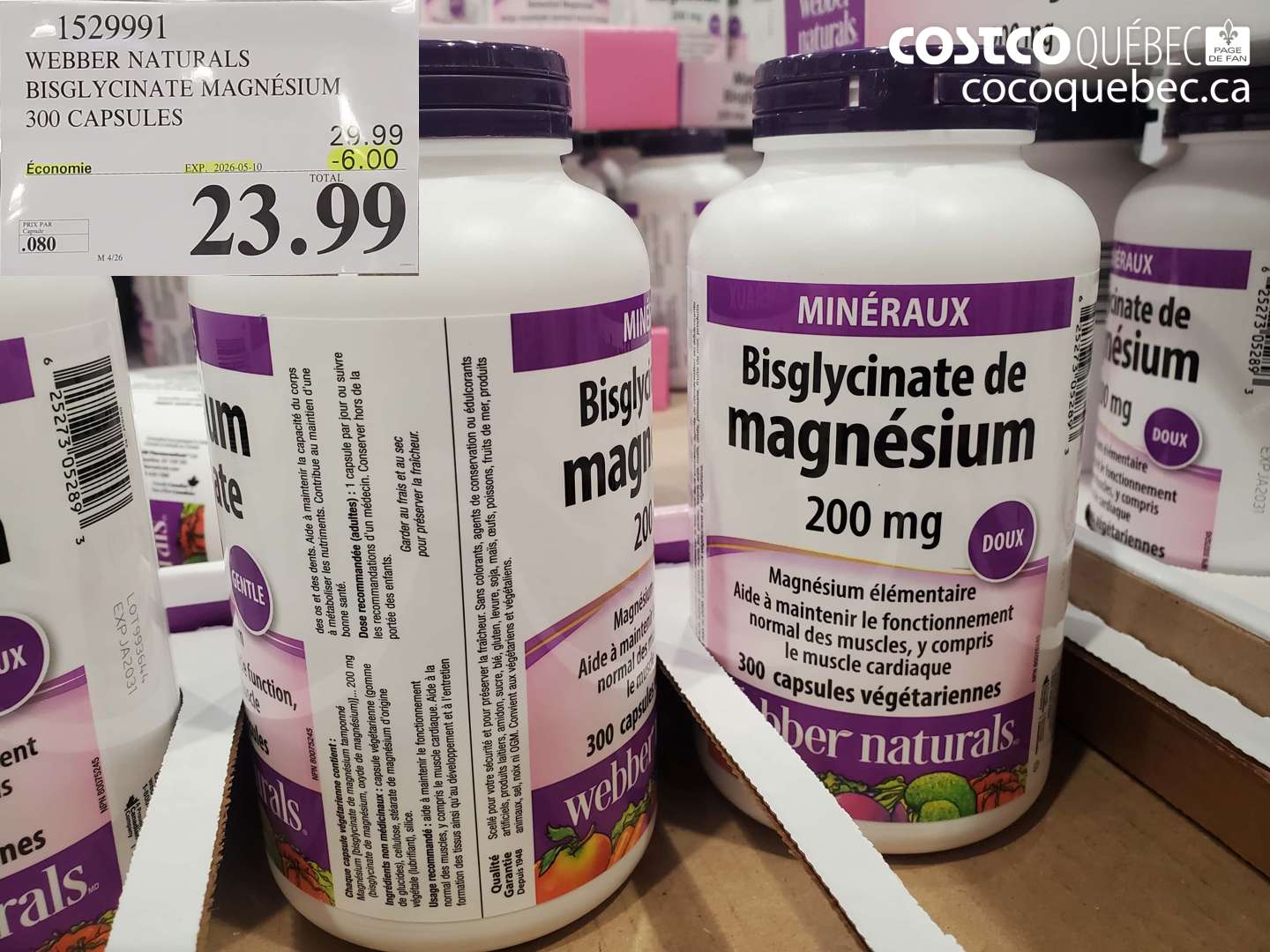 1529991 WEBBER NATURALS BISGLYCINATE MAGNESIUM 300 CAPSULES ($6.00 INSTANT SAVINGS EXPIRES ON 2026-05-10) $23.99