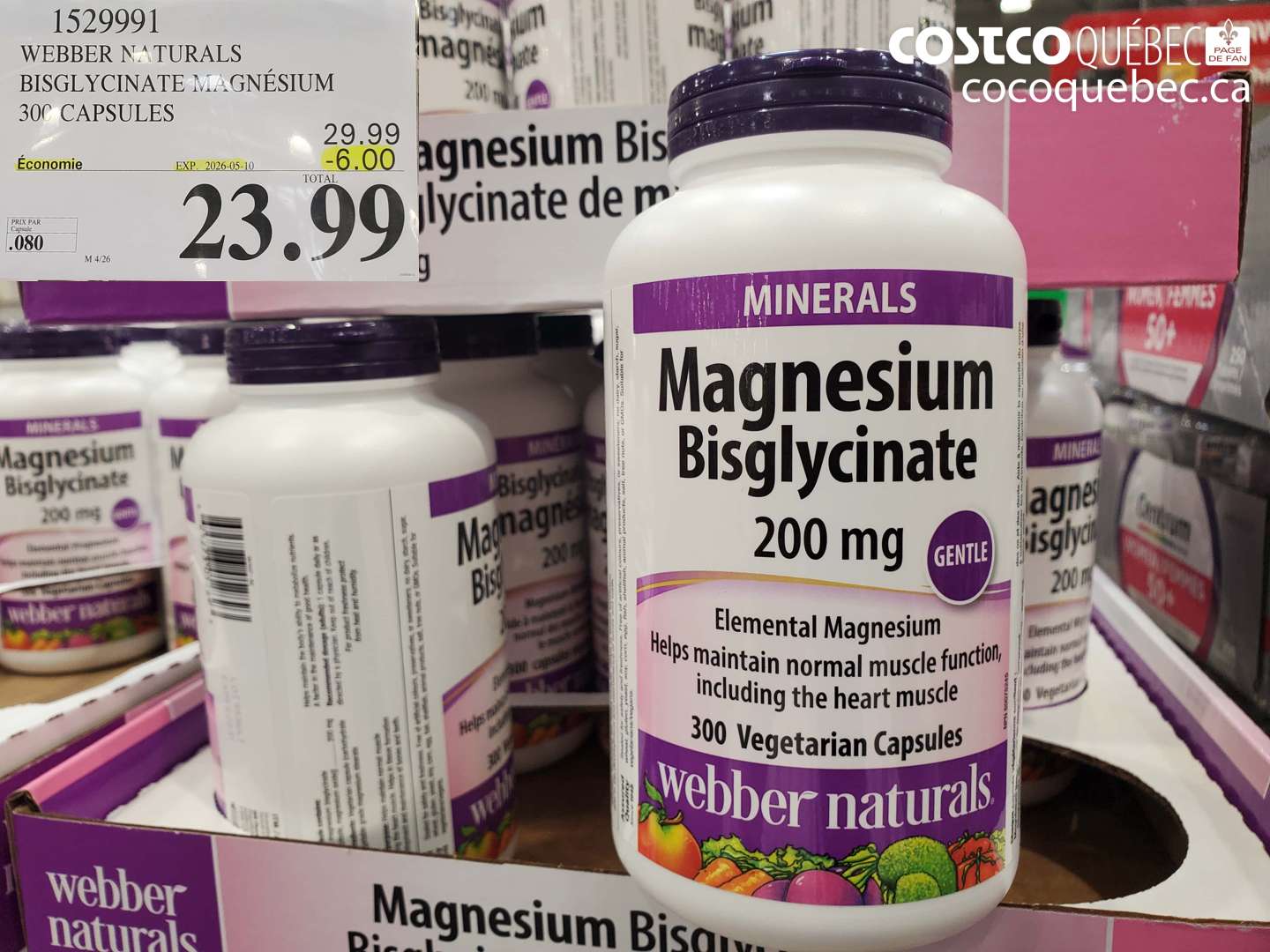 1529991 WEBBER NATURALS BISGLYCINATE MAGNESIUM 300 CAPSULES ($6.00 INSTANT SAVINGS EXPIRES ON 2026-05-10) $23.99