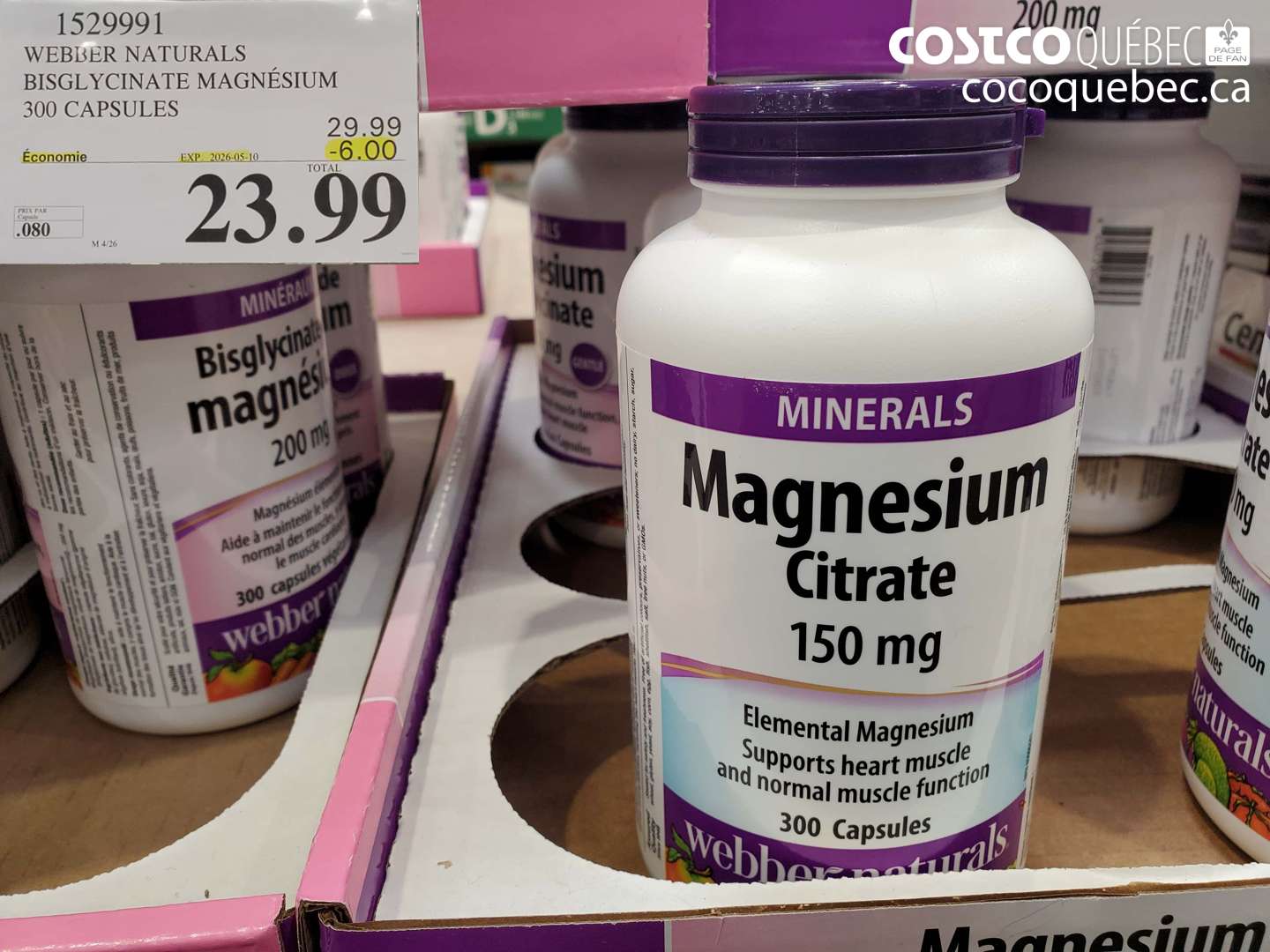 1529991 WEBBER NATURALS BISGLYCINATE MAGNESIUM 300 CAPSULES ($6.00 INSTANT SAVINGS EXPIRES ON 2026-05-10) $23.99