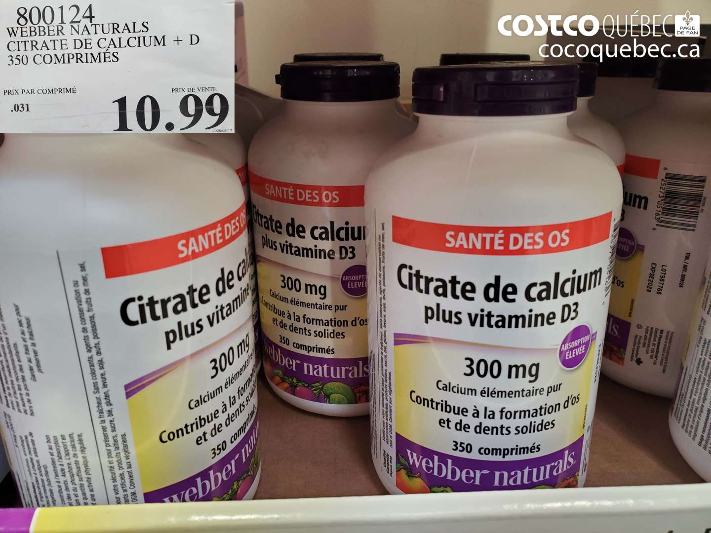 800124 WEBBER NATURALS CITRATE DE CALCIUM + D 350 COMPRIMÉS $10.99