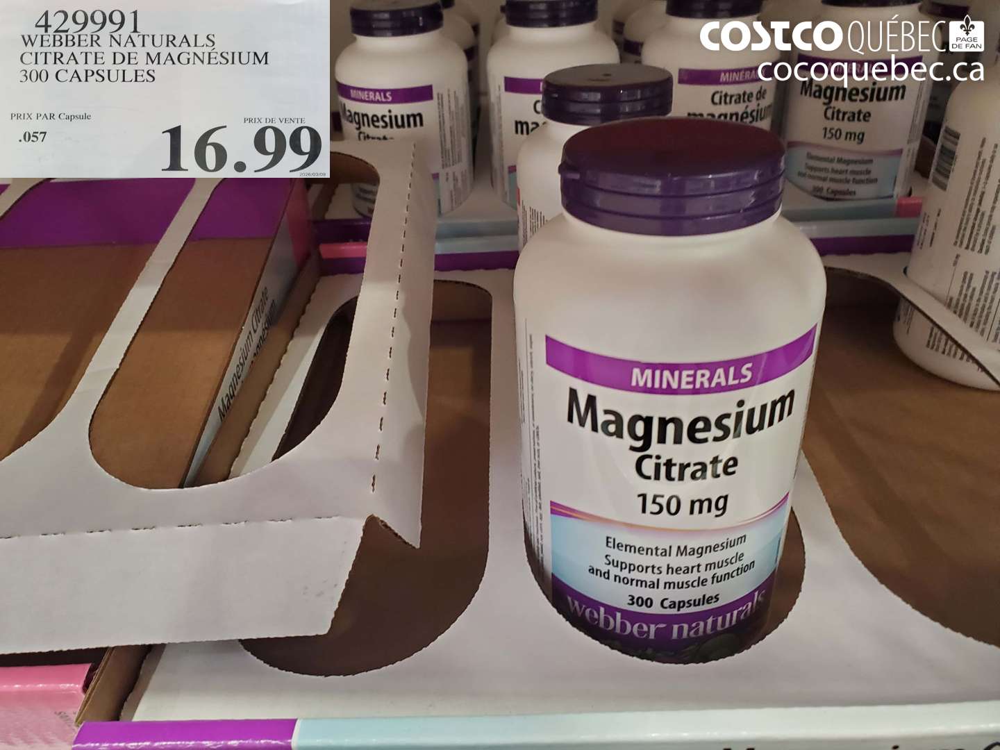429991 WEBBER NATURALS CITRATE DE MAGNESIUM 300 CAPSULES $16.99