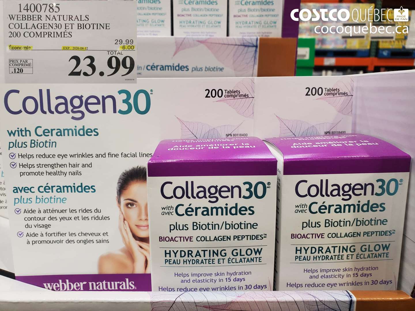 1400785 WEBBER NATURALS COLLAGEN30 ET BIOTINE 200 COMPRIMÉS ($6.00 INSTANT SAVINGS EXPIRES ON 2026-04-12) $23.99
