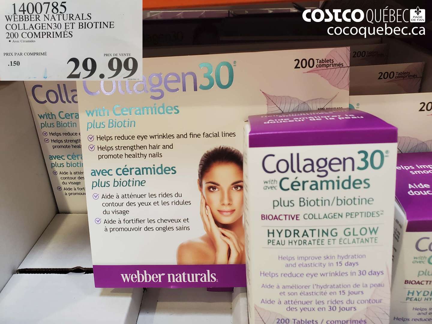 1400785 WEBBER NATURALS COLLAGEN30 ET BIOTINE 200 COMPRIMÉS $29.99