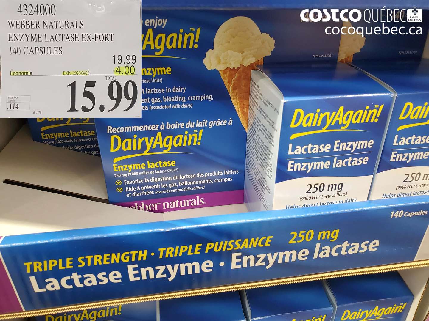 4324000 WEBBER NATURALS ENZYME LACTASE EX-FORT 140 CAPSULES ($4.00 INSTANT SAVINGS EXPIRES ON 2026-04-26) $15.99
