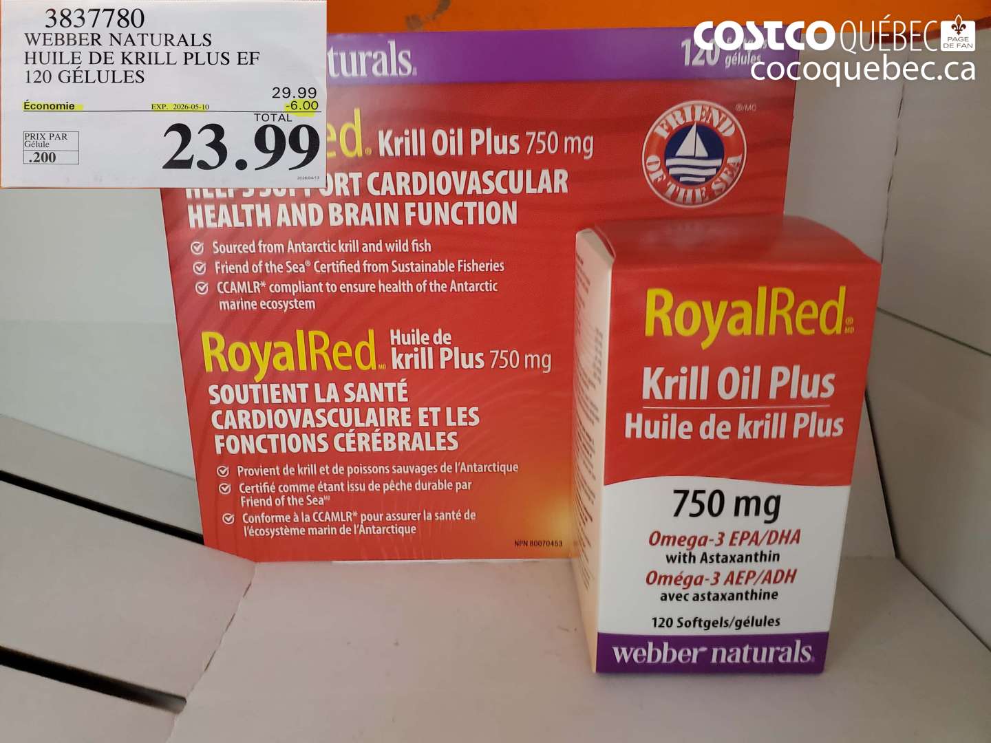 3837780 WEBBER NATURALS HUILE DE KRILL PLUS EF 120 GELULES ($6.00 INSTANT SAVINGS EXPIRES ON 2026-05-10) $23.99