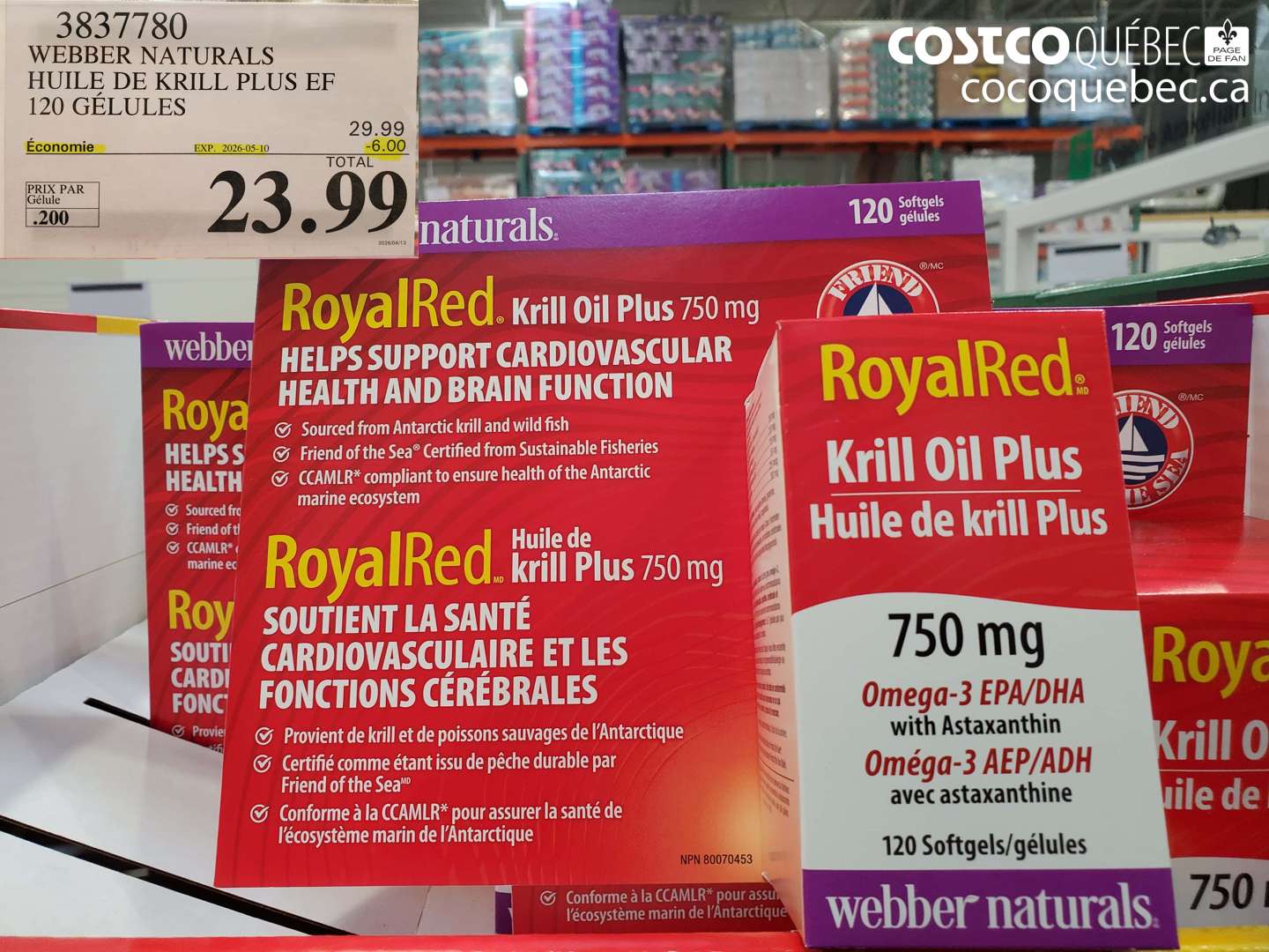 3837780 WEBBER NATURALS HUILE DE KRILL PLUS EF 120 GELULES ($6.00 INSTANT SAVINGS EXPIRES ON 2026-05-10) $23.99
