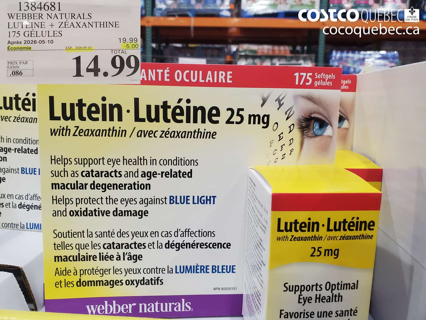 1384681 WEBBER NATURALS LUTÉINE + ZÉAXANTHINE 175 GÉLULES ($5.00 INSTANT SAVINGS EXPIRES ON 2026-05-10) $14.99
