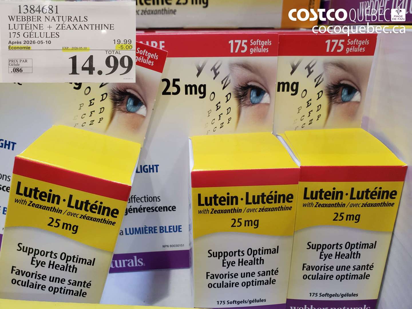 1384681 WEBBER NATURALS LUTÉINE + ZÉAXANTHINE 175 GELULES ($5.00 INSTANT SAVINGS EXPIRES ON 2026-05-10) $14.99