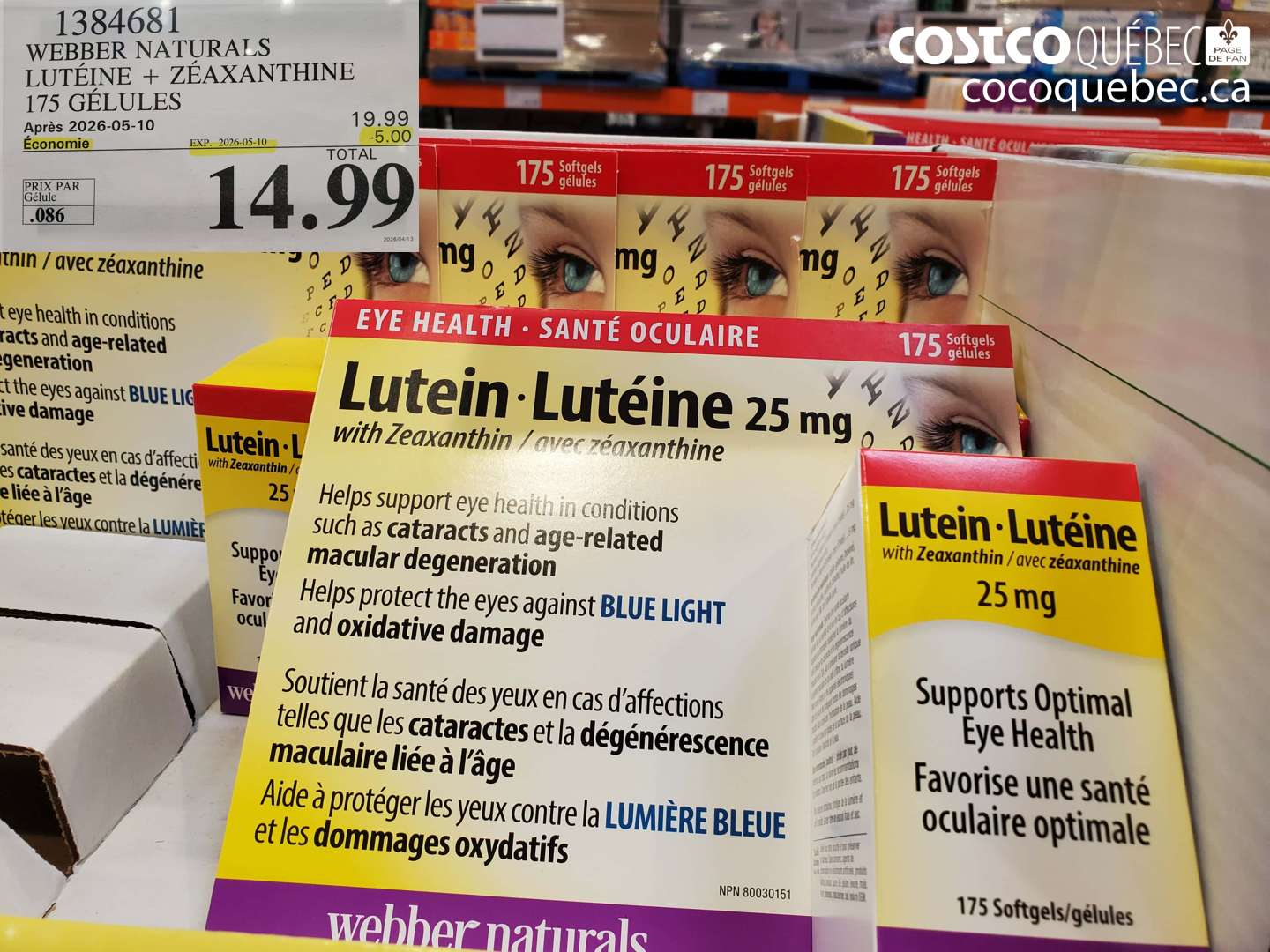 1384681 WEBBER NATURALS LUTÉINE + ZÉAXANTHINE 175 GÉLULES ($5.00 INSTANT SAVINGS EXPIRES ON 2026-05-10) $14.99