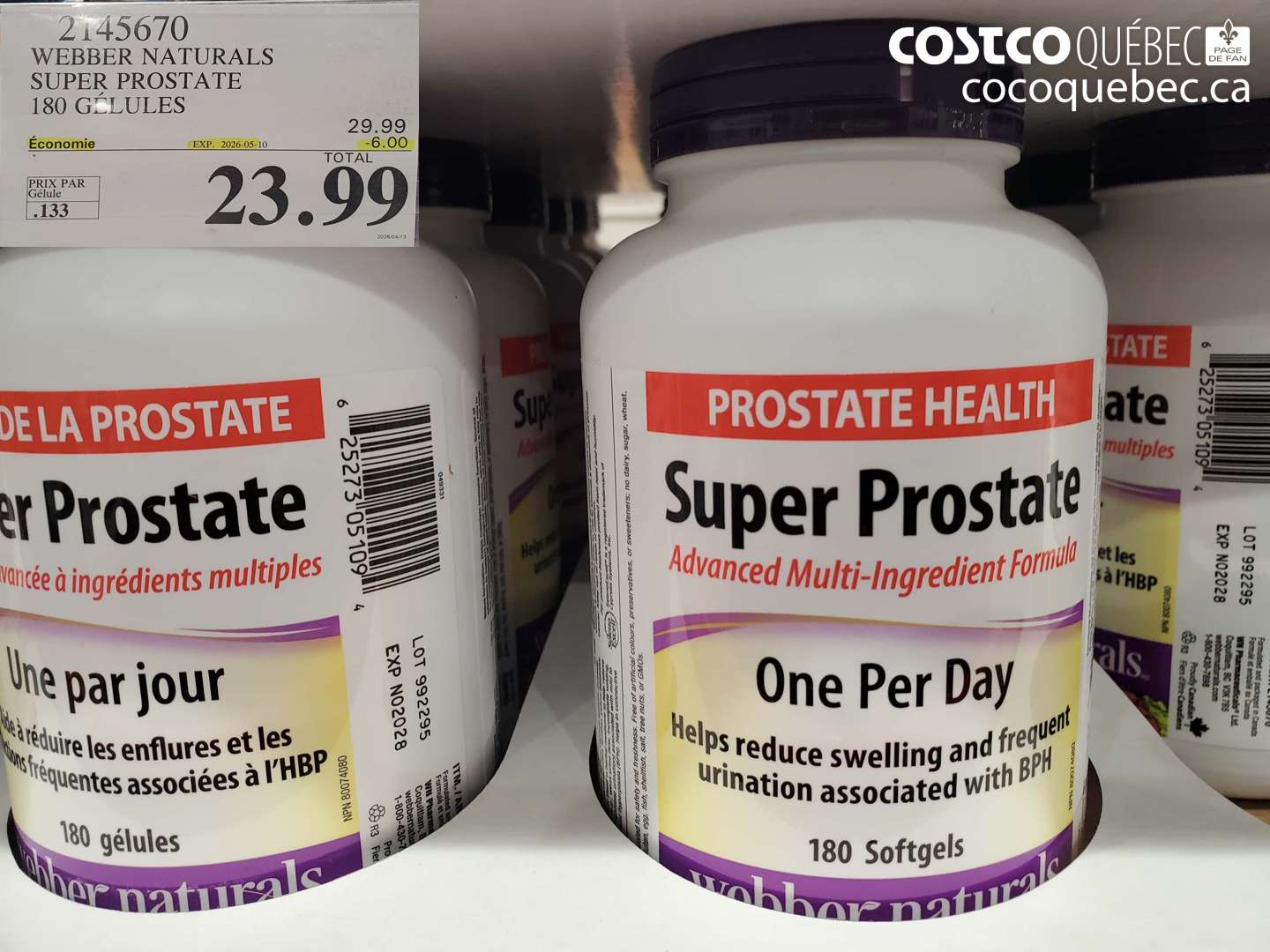 2145670 WEBBER NATURALS SUPER PROSTATE 180 GÉLULES ($6.00 INSTANT SAVINGS EXPIRES ON 2026-05-10) $23.99