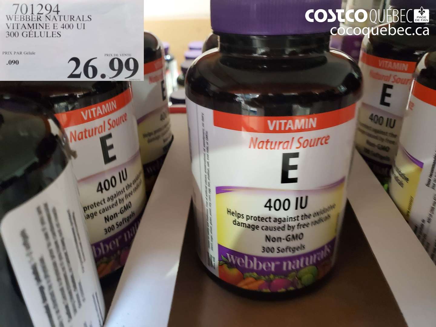 701294 WEBBER NATURALS VITAMINE E 400 UI 300 GELULES $26.99