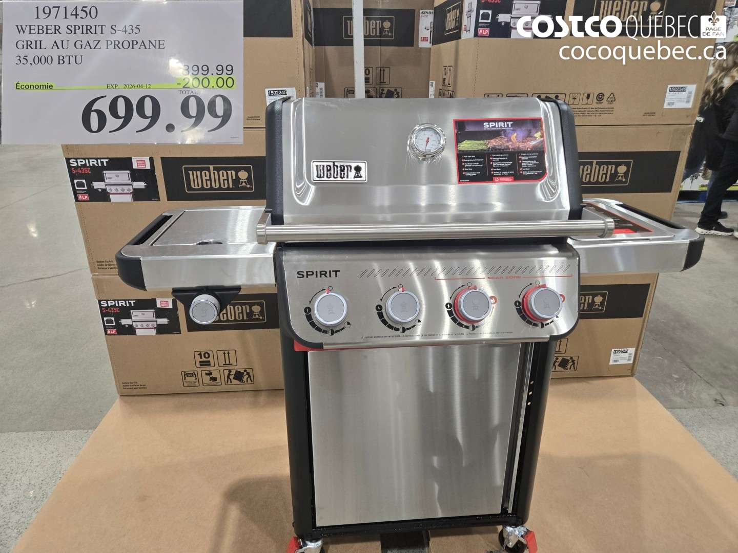 1971450 WEBER SPIRIT S-435 GRIL AU GAZ PROPANE 35,000 BTU ($200.00 INSTANT SAVINGS EXPIRES ON 2026-04-12) $699.99