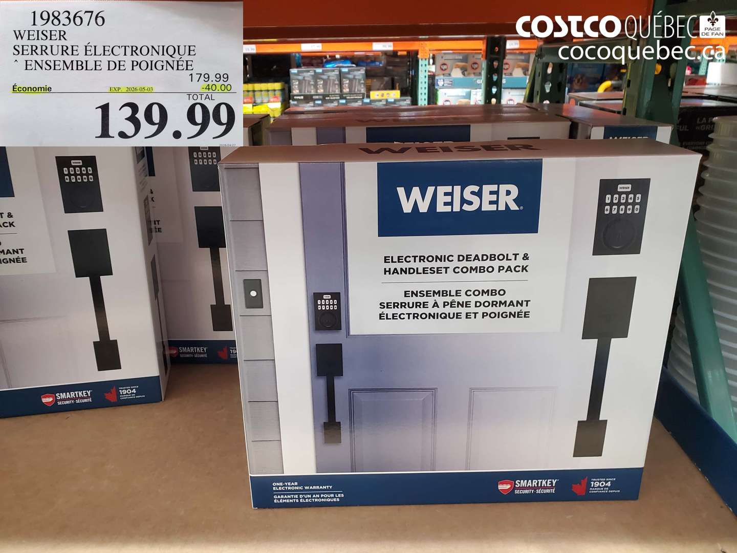 1983676 WEISER SERRURE ÉLECTRONIQUE ENSEMBLE DE POIGNÉE ($40.00 INSTANT SAVINGS EXPIRES ON 2026-05-03) $139.99