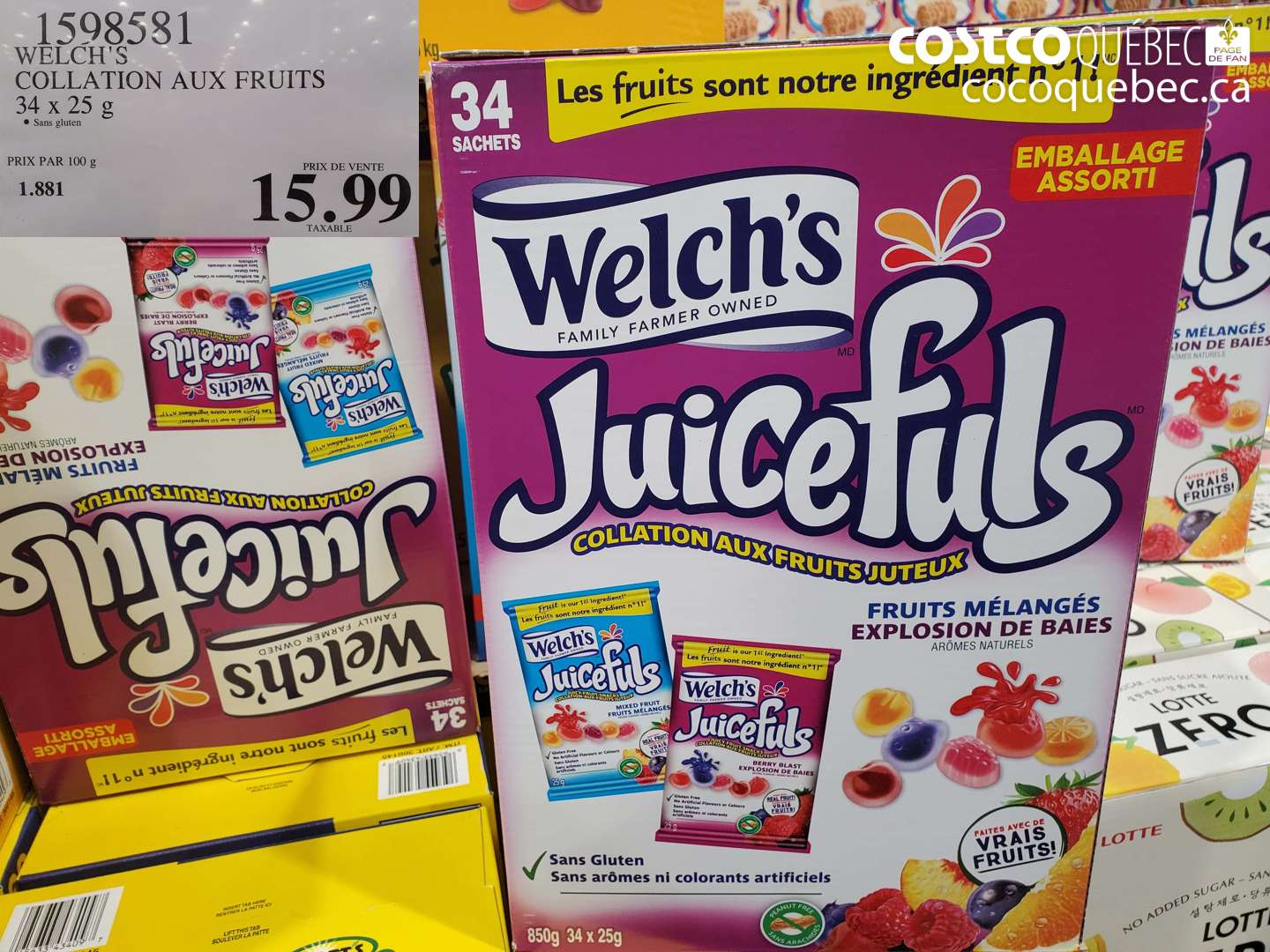 1598581 WELCH'S COLLATION AUX FRUITS 34 X 25 G $15.99