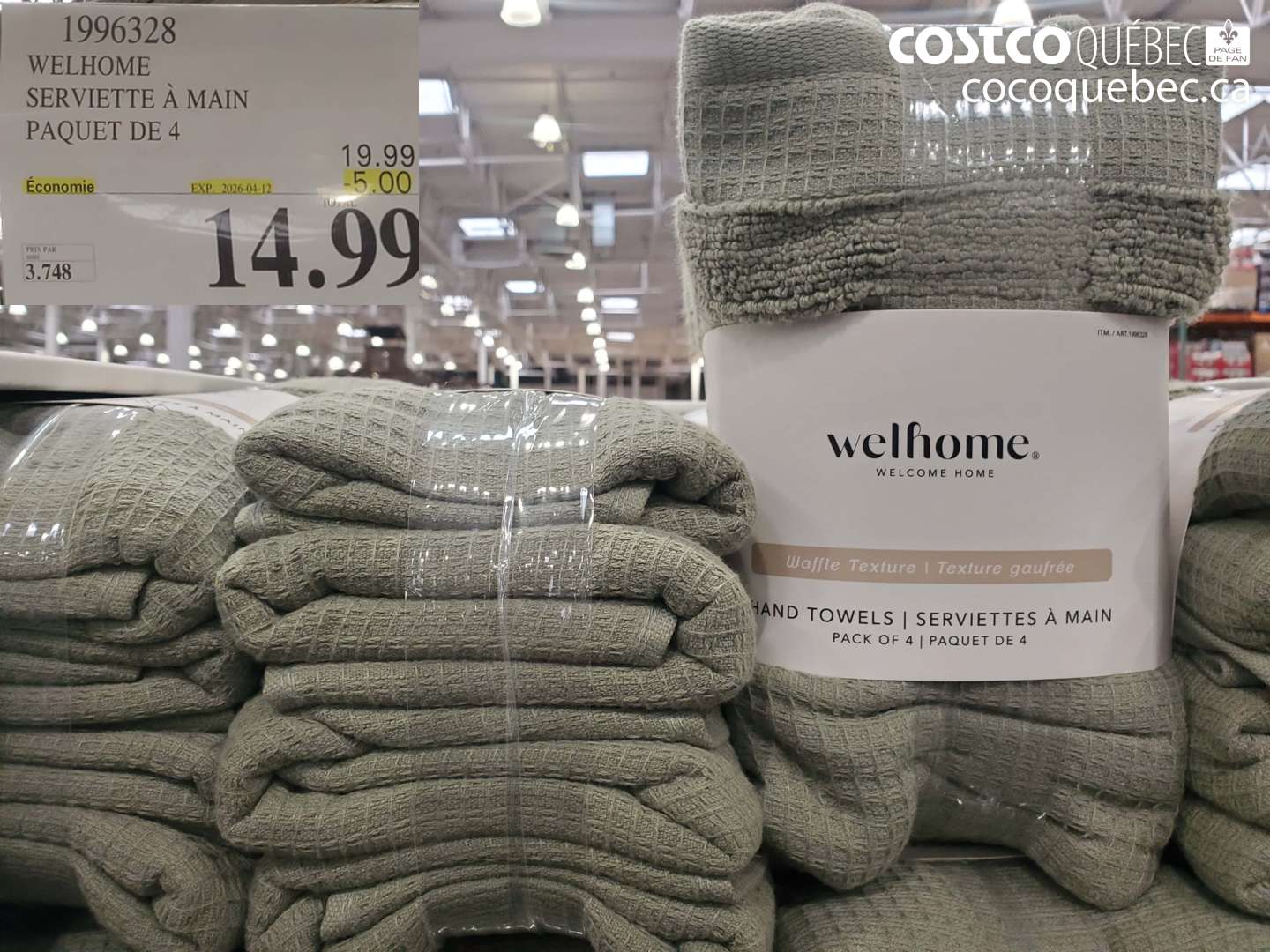 1996328 WELHOME SERVIETTE A MAIN PAQUET DE 4 ($5.00 INSTANT SAVINGS EXPIRES ON 2026-04-12) $14.99