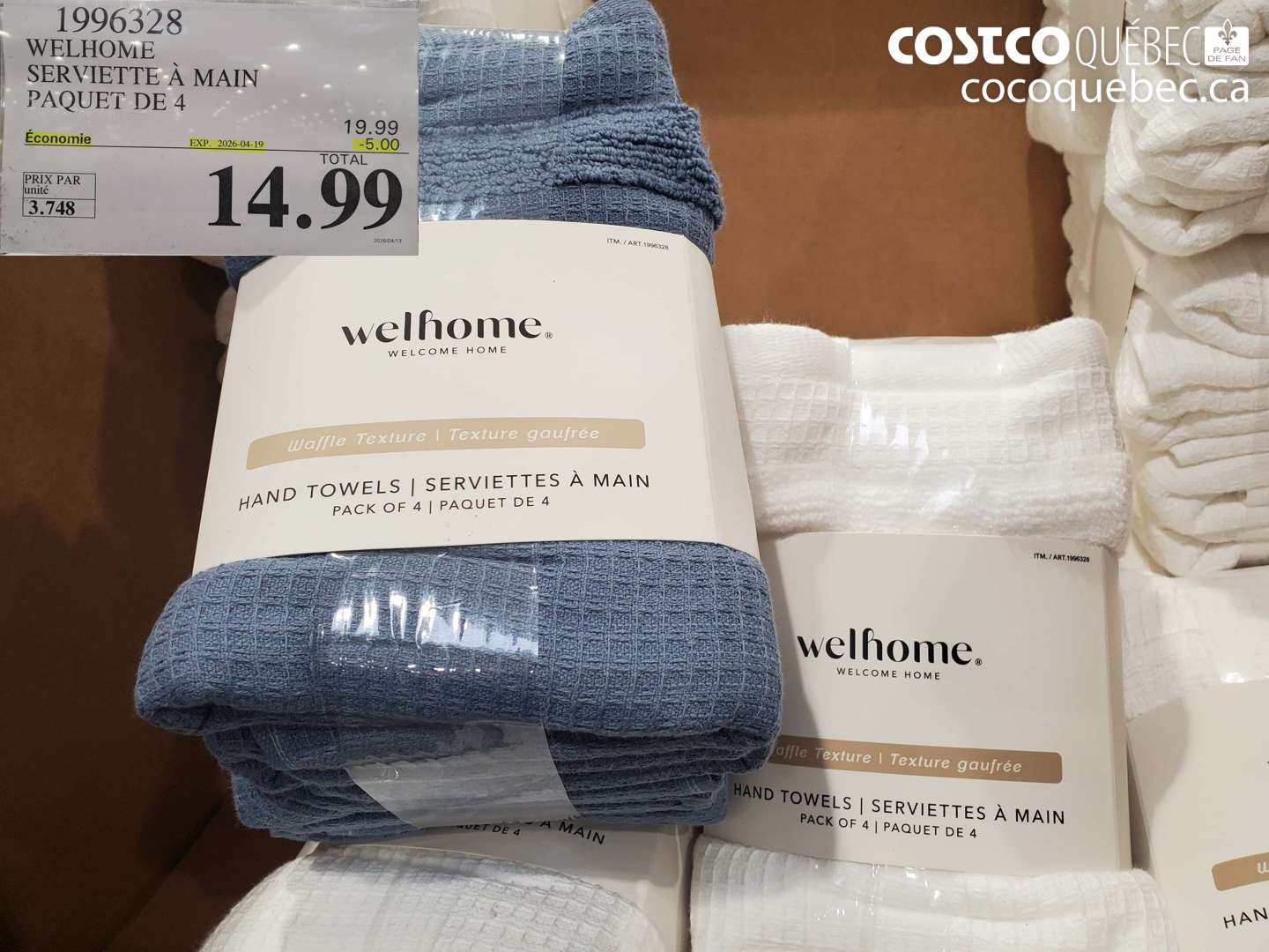 1996328 WELHOME SERVIETTE À MAIN PAQUET DE 4 ($5.00 INSTANT SAVINGS EXPIRES ON 2026-04-19) $14.99